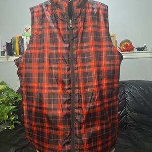 Men's Red and Black Plaid Reversable Vest